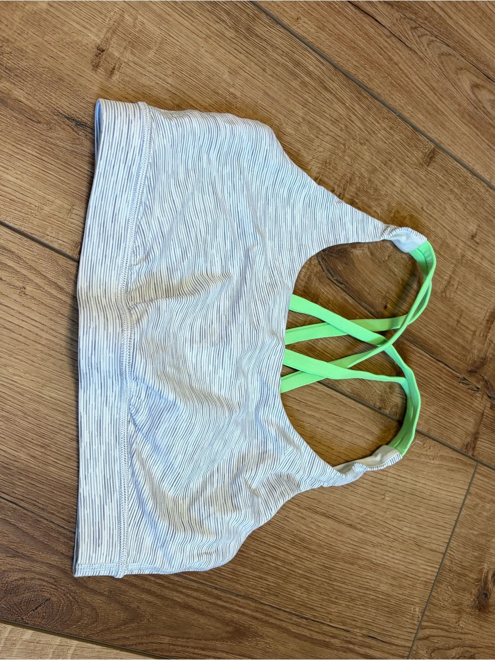lululemon athletica White Striped Sports Bra with Green Straps